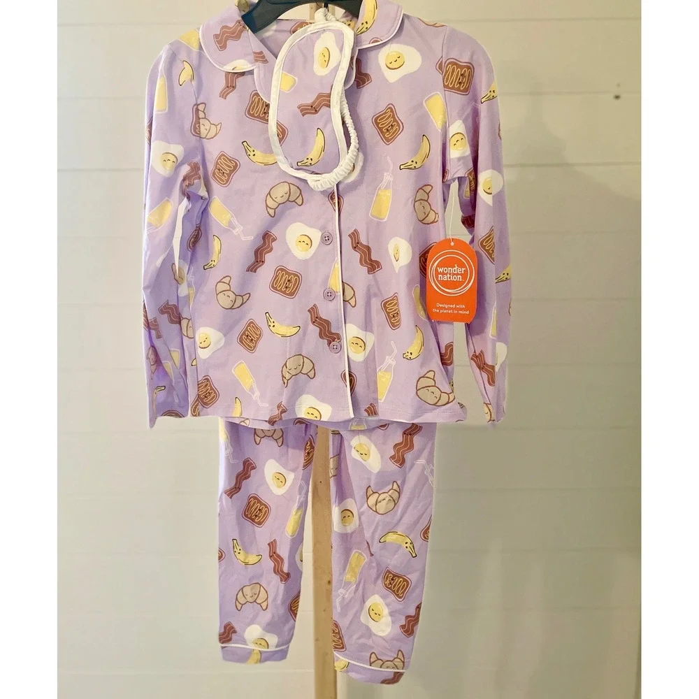 Wonder Nation Kids‎ Pajamas Sleepwear Set Lavender Breakfast Print Long Sleeve S